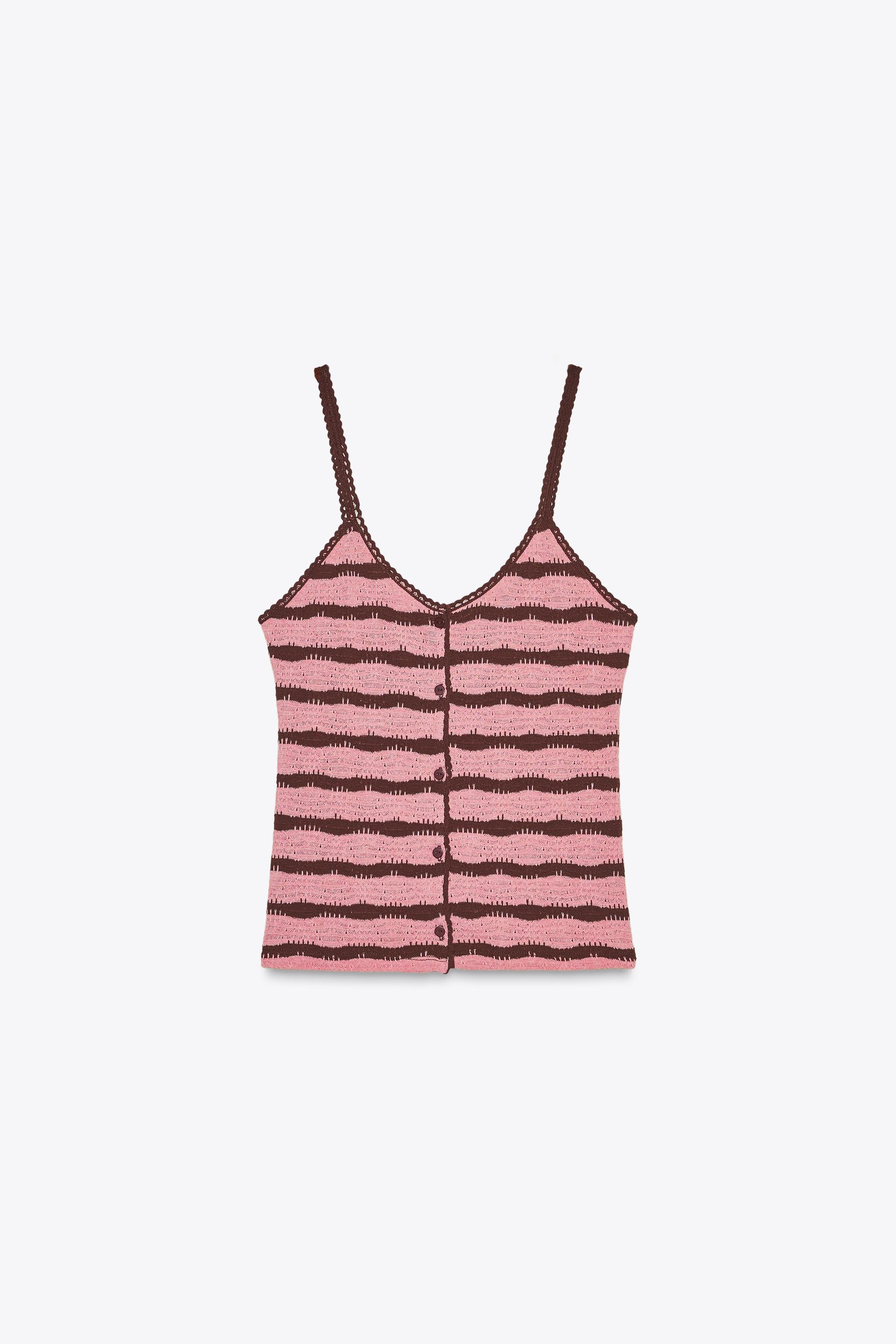 CUT-OUT KNIT STRIPED STRAPPY TOP